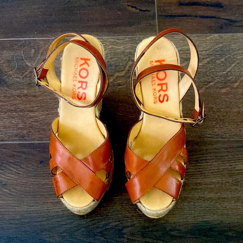 Vintage Michael Kors Cognac Leather Platform Espadrilles